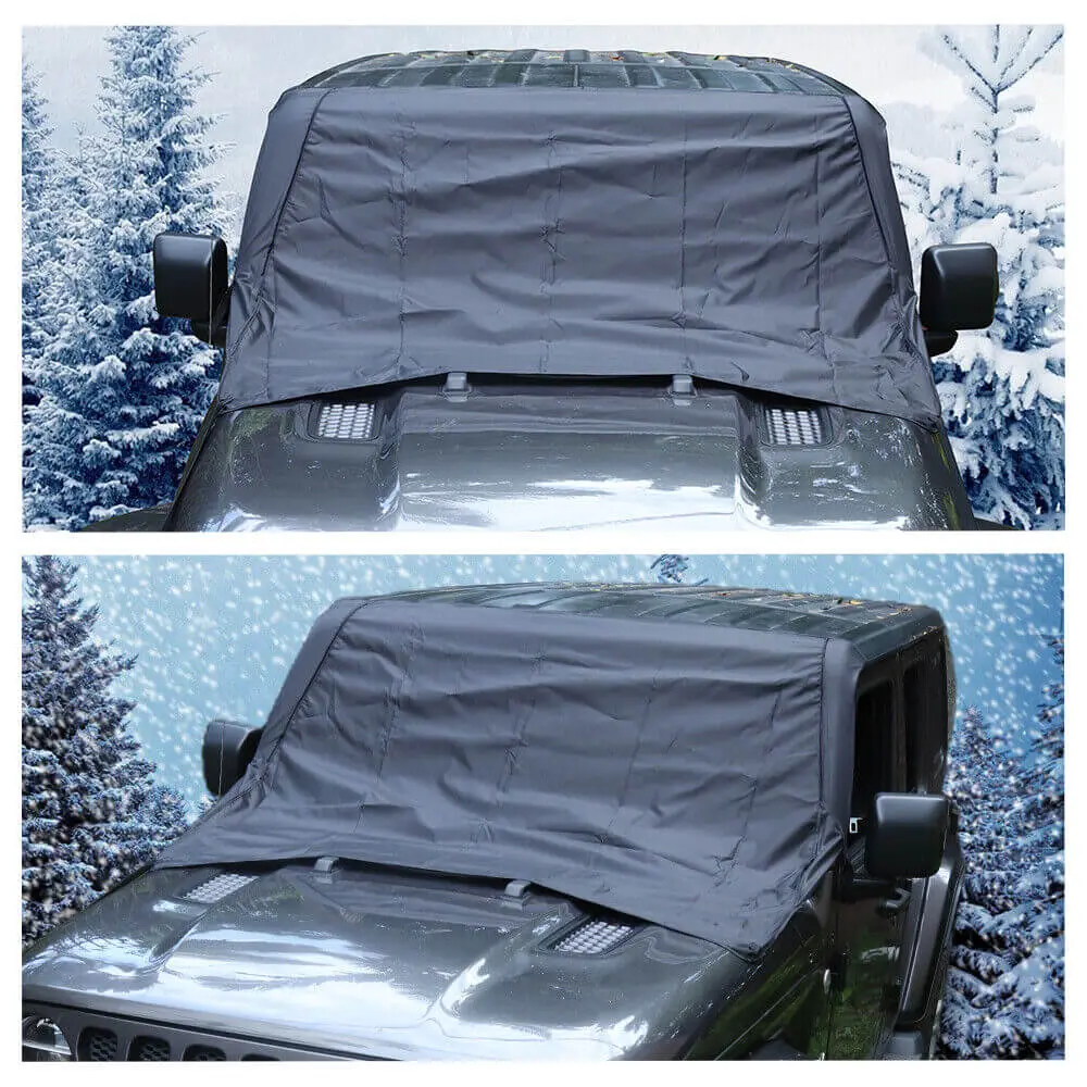 For Jeep Wrangler TJ JK JL JT Front Windshield Snow Shield Cover Waterproof Sun Shade Anti-UV Weather Black - Image 2
