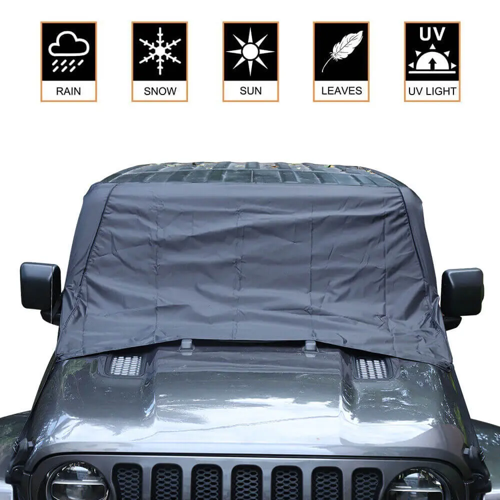 For Jeep Wrangler TJ JK JL JT Front Windshield Snow Shield Cover Waterproof Sun Shade Anti-UV Weather Black - Image 4
