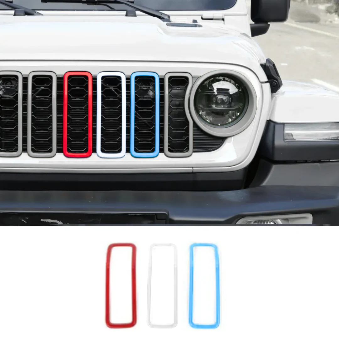 For 2024+ Jeep Wrangler JL & Gladiator JT Front Grille Inserts Trim Red White Light Blue 3 Pieces
