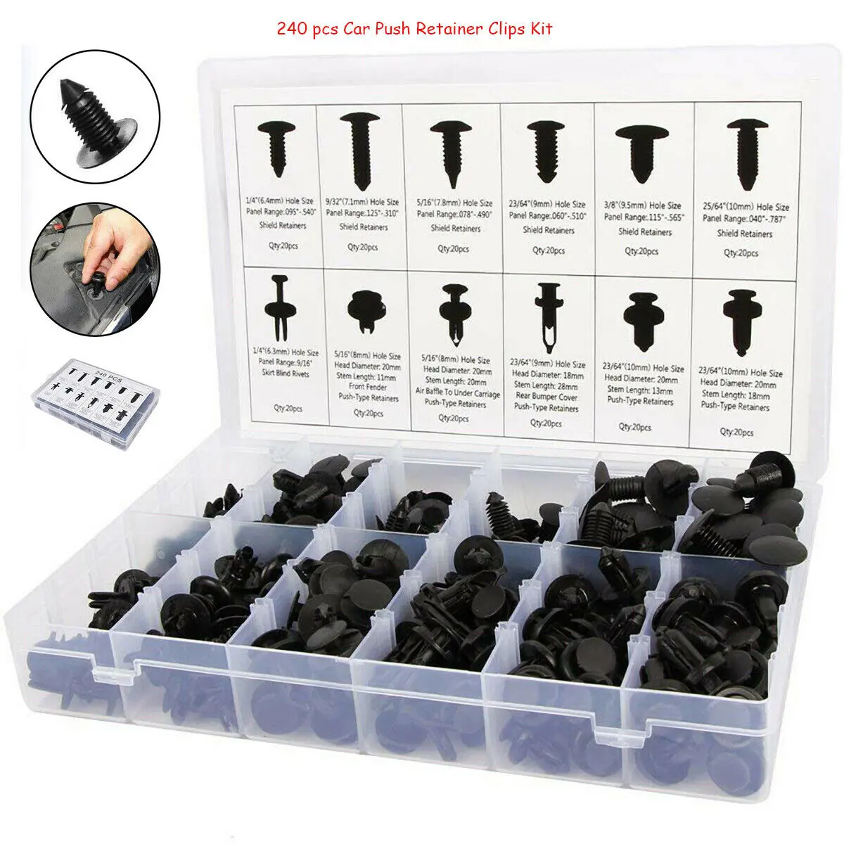 For Jeep Universal 240pcs Body Retainer Push Type Pin Rivet Trim Clips Kit