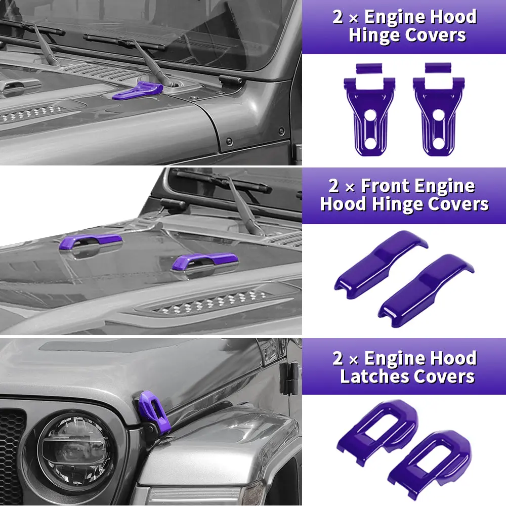 For 2018-2025 Jeep Wrangler JL 4-Door – 26PCS Exterior Hood, Door, Tailgate Hinge & Handle Trim Cover Kit - Image 10