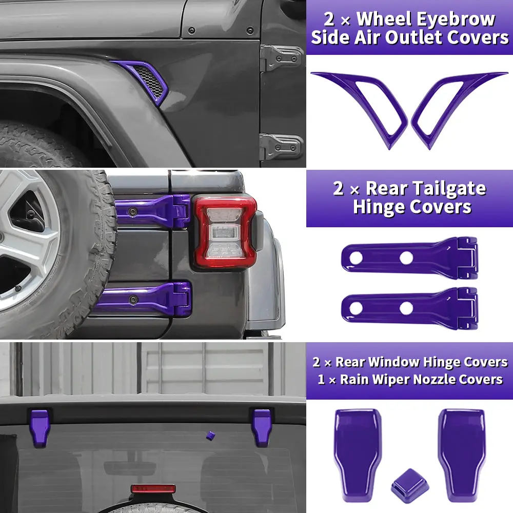 For 2018-2025 Jeep Wrangler JL 4-Door – 26PCS Exterior Hood, Door, Tailgate Hinge & Handle Trim Cover Kit - Image 11