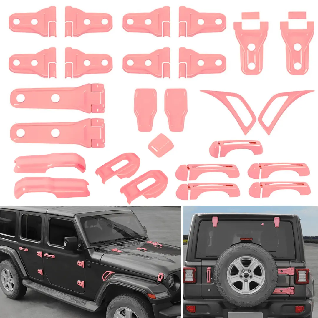 For 2018-2025 Jeep Wrangler JL 4-Door – 26PCS Exterior Hood, Door, Tailgate Hinge & Handle Trim Cover Kit - Image 24