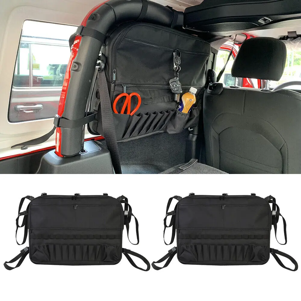 For 2007-2018 Jeep Wrangler JL JK 2PCS Rear Trunk Anti-roll Storage bag Organizer Black