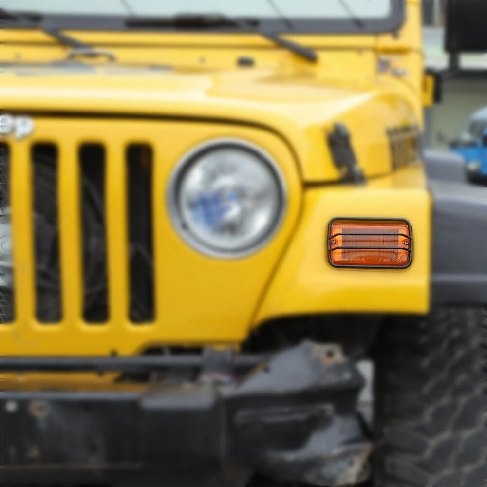 For 1997-2006 Jeep Wrangler TJ 2pcs Wheel Eyebrow Turn Signal Light Guards - Image 4