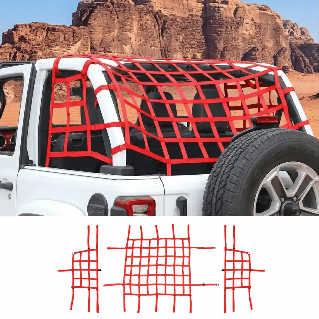 For 2018+ Jeep Wrangler JL 2-Door 3pcs Side Cargo Luggage Mesh Net Kit - Image 10