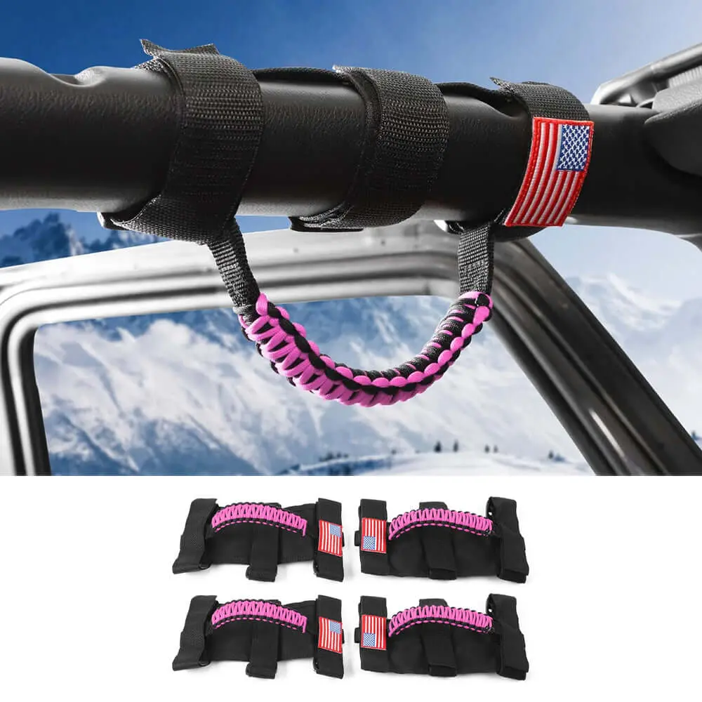 For Jeep Wrangler CJ LJ YJ TJ JK JL & Gladiator JT 4 x Roll Bar Paracord Grab Grip Handle with USA Flag - Image 10