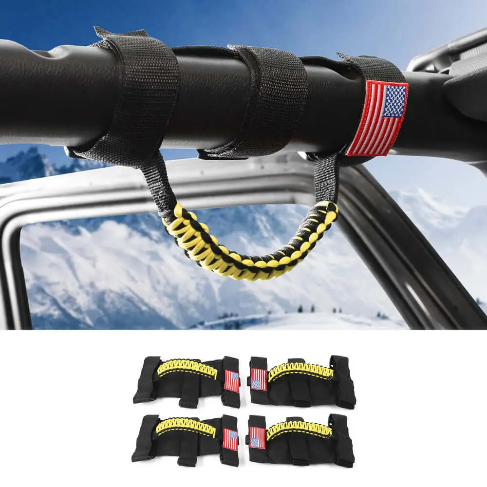 For Jeep Wrangler CJ LJ YJ TJ JK JL & Gladiator JT 4 x Roll Bar Paracord Grab Grip Handle with USA Flag - Image 11