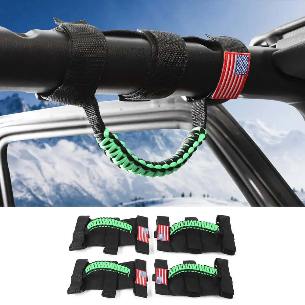For Jeep Wrangler CJ LJ YJ TJ JK JL & Gladiator JT 4 x Roll Bar Paracord Grab Grip Handle with USA Flag - Image 12