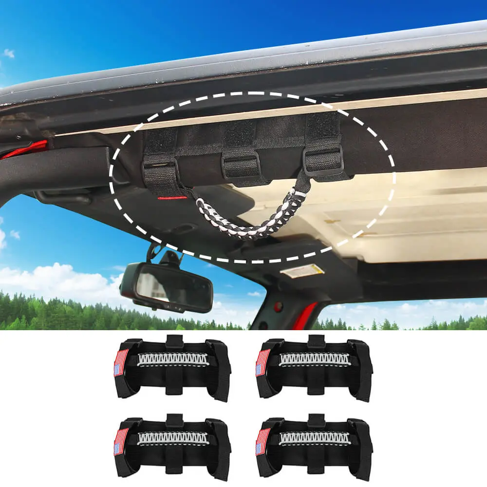 For Jeep Wrangler CJ LJ YJ TJ JK JL & Gladiator JT 4 x Roll Bar Paracord Grab Grip Handle with USA Flag - Image 13