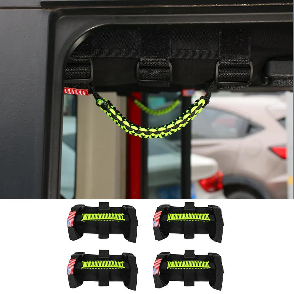 For Jeep Wrangler CJ LJ YJ TJ JK JL & Gladiator JT 4 x Roll Bar Paracord Grab Grip Handle with USA Flag - Image 15