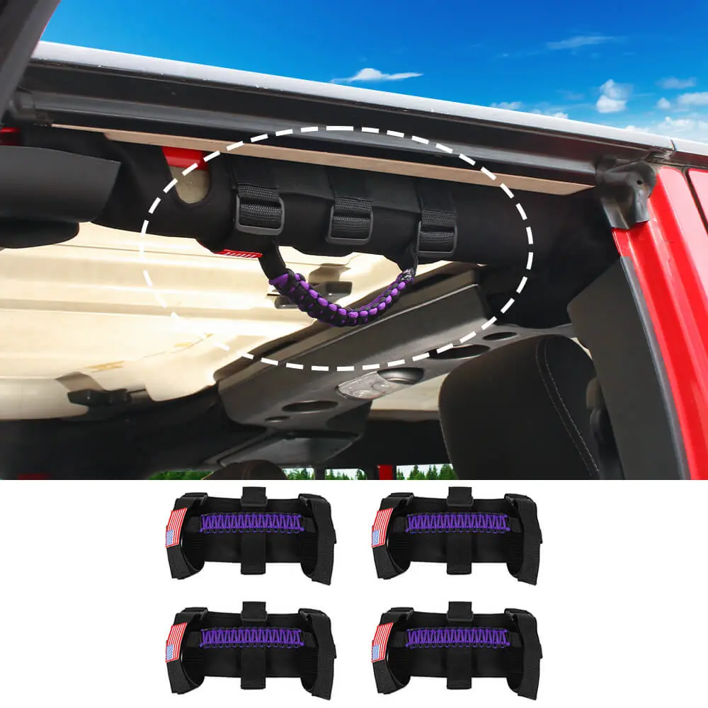 For Jeep Wrangler CJ LJ YJ TJ JK JL & Gladiator JT 4 x Roll Bar Paracord Grab Grip Handle with USA Flag - Image 16