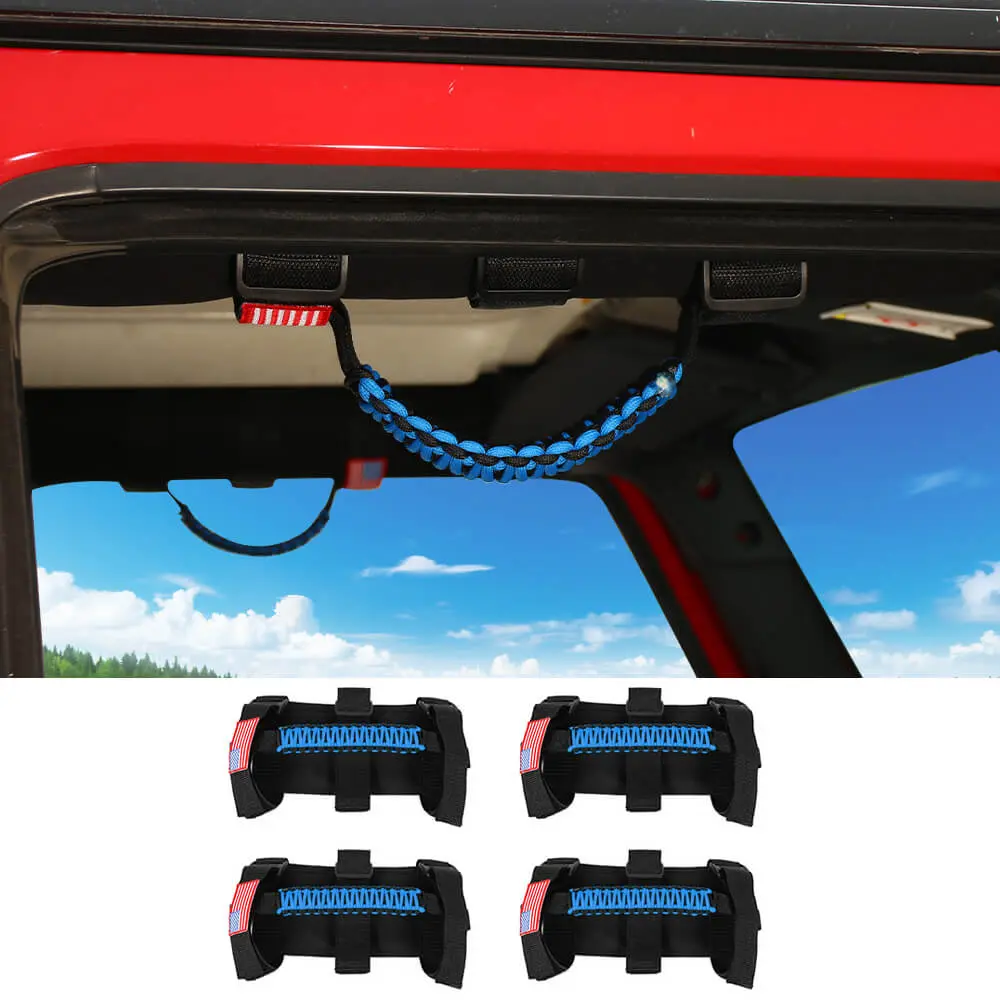 For Jeep Wrangler CJ LJ YJ TJ JK JL & Gladiator JT 4 x Roll Bar Paracord Grab Grip Handle with USA Flag - Image 17