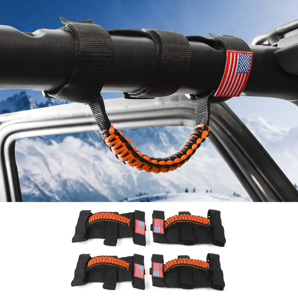 For Jeep Wrangler CJ LJ YJ TJ JK JL & Gladiator JT 4 x Roll Bar Paracord Grab Grip Handle with USA Flag - Image 8