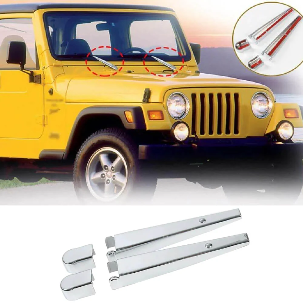 For 1997-2006 Jeep Wrangler TJ 4PCS Front Window Wiper Arm Blade Cover Trim