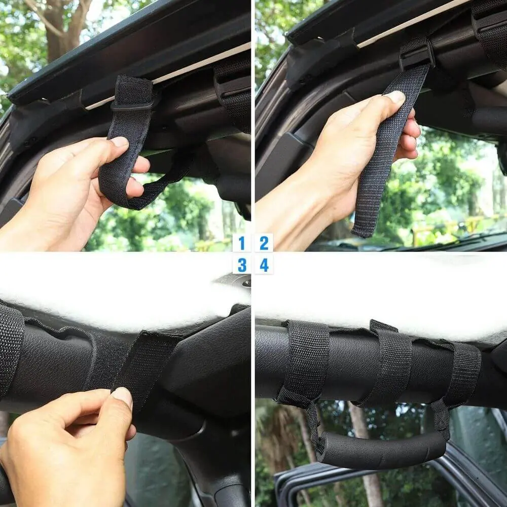 For Jeep Wrangler YJ TJ JK JL JKU 4x Roll Bar Grab Top Handles Grip Wide Oxford - Image 4