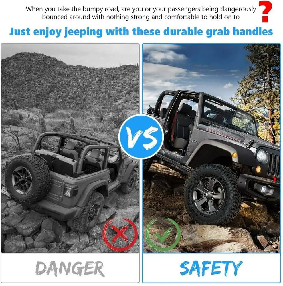For Jeep Wrangler YJ TJ JK JL JKU 4x Roll Bar Grab Top Handles Grip Wide Oxford - Image 5