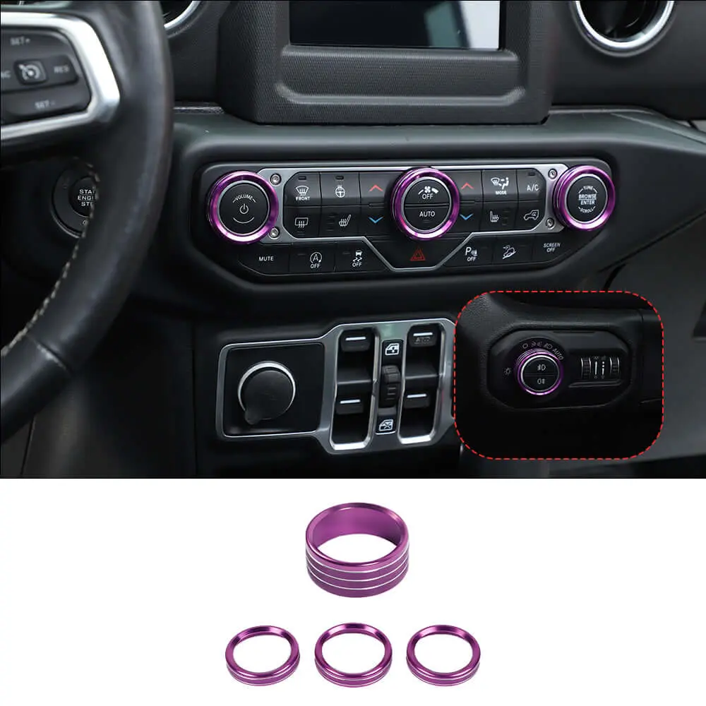 For 2018+ Jeep Wrangler JL JLU & Gladiator JT Climate Control A/C & Headlight Switch Knob Trim – Aluminum Alloy Accent Rings Style A/B/C - Image 11