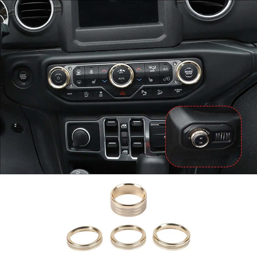 For 2018+ Jeep Wrangler JL JLU & Gladiator JT Climate Control A/C & Headlight Switch Knob Trim – Aluminum Alloy Accent Rings Style A/B/C - Image 12