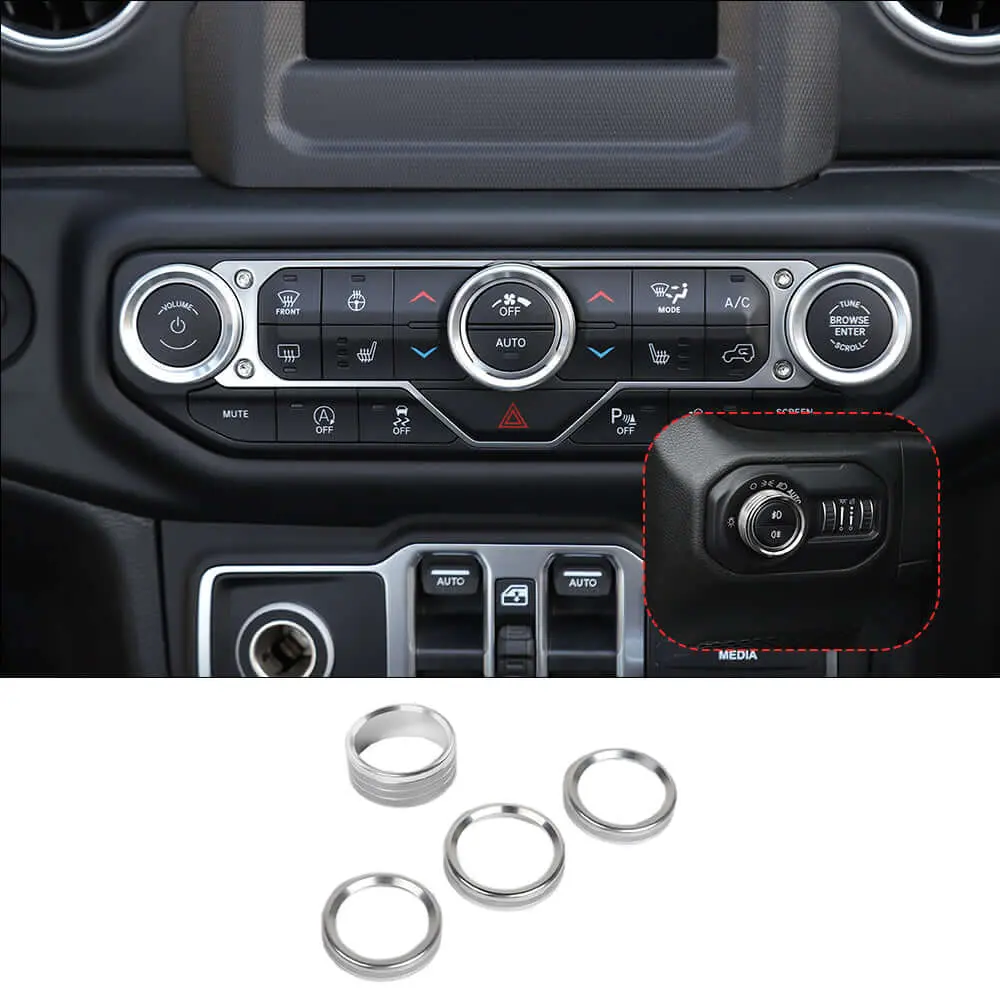 For 2018+ Jeep Wrangler JL JLU & Gladiator JT Climate Control A/C & Headlight Switch Knob Trim – Aluminum Alloy Accent Rings Style A/B/C - Image 13
