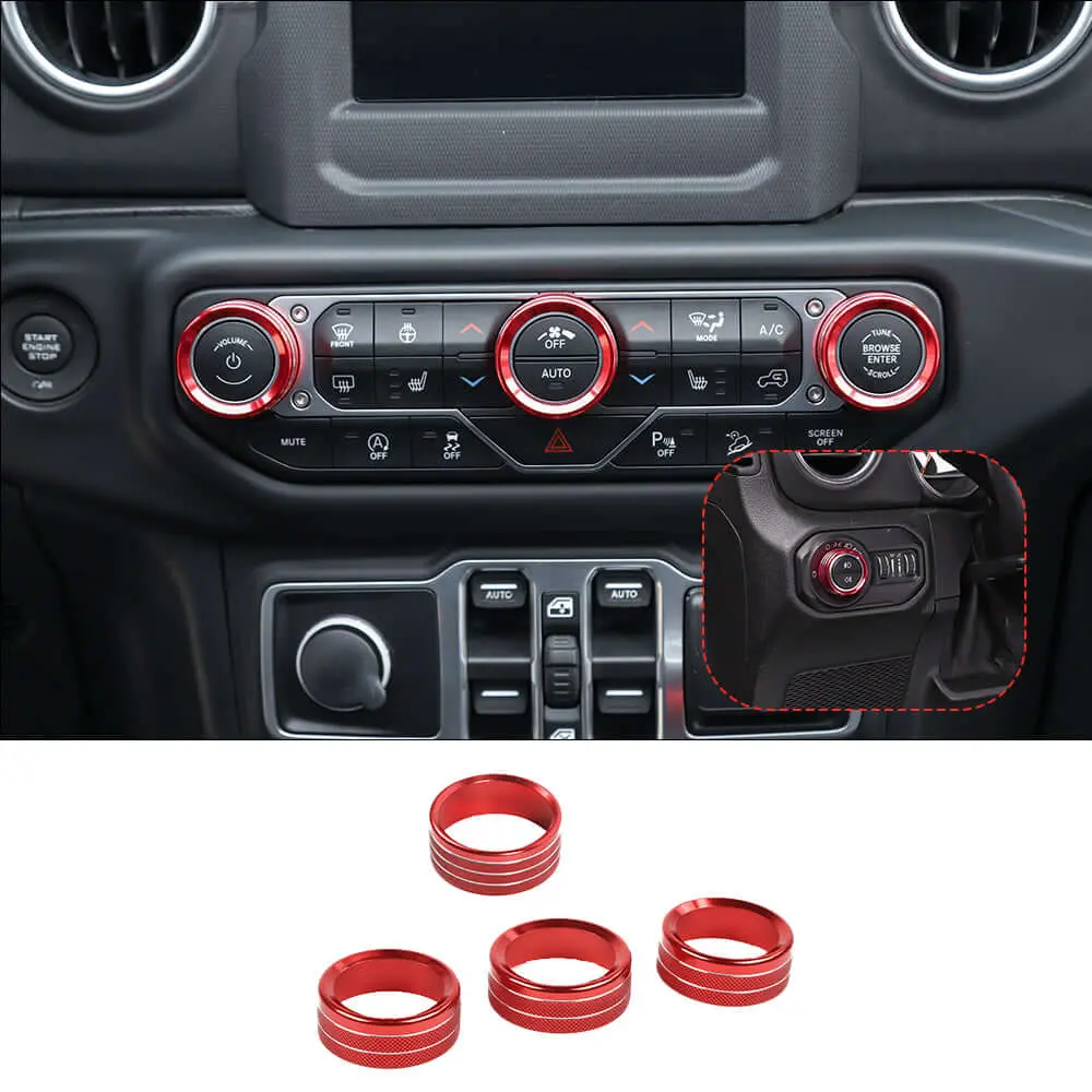 For 2018+ Jeep Wrangler JL JLU & Gladiator JT Climate Control A/C & Headlight Switch Knob Trim – Aluminum Alloy Accent Rings Style A/B/C - Image 14