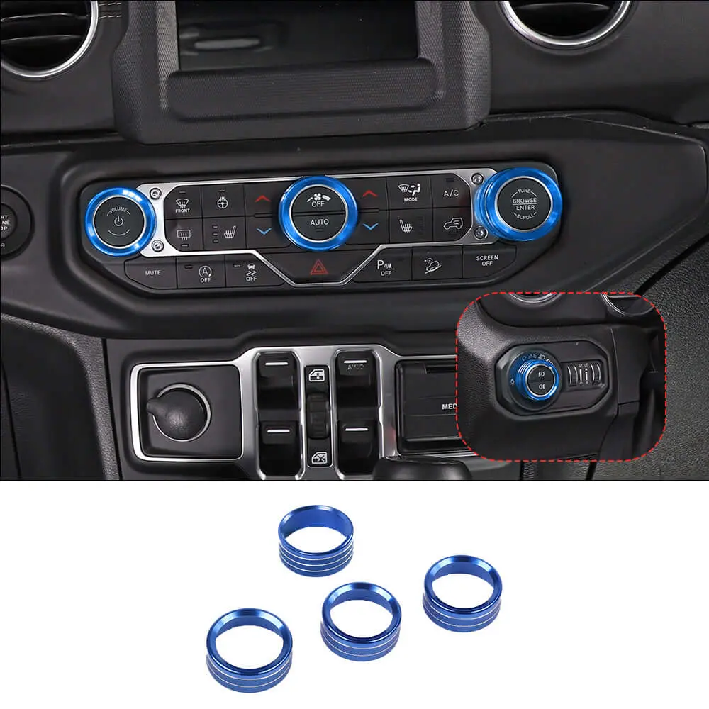 For 2018+ Jeep Wrangler JL JLU & Gladiator JT Climate Control A/C & Headlight Switch Knob Trim – Aluminum Alloy Accent Rings Style A/B/C - Image 15