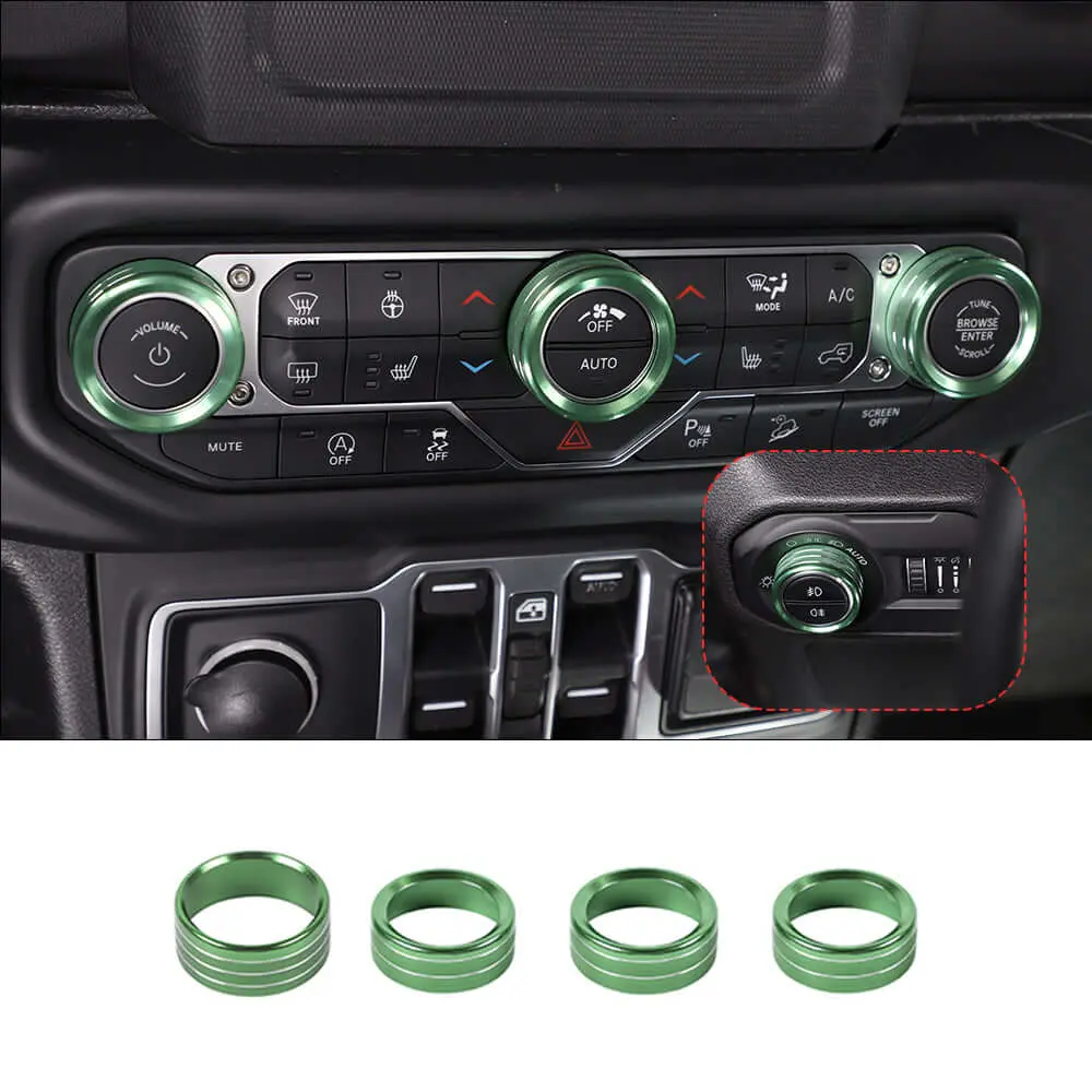 For 2018+ Jeep Wrangler JL JLU & Gladiator JT Climate Control A/C & Headlight Switch Knob Trim – Aluminum Alloy Accent Rings Style A/B/C - Image 16