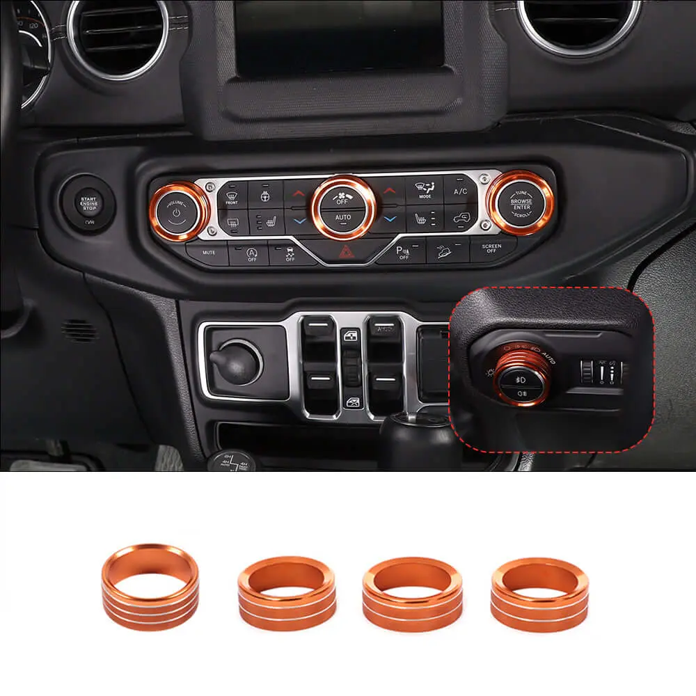 For 2018+ Jeep Wrangler JL JLU & Gladiator JT Climate Control A/C & Headlight Switch Knob Trim – Aluminum Alloy Accent Rings Style A/B/C - Image 18
