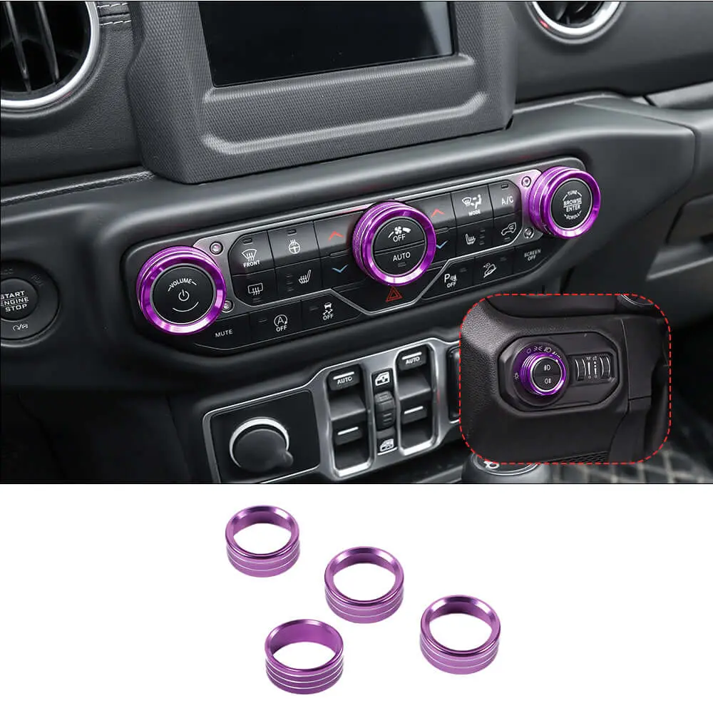 For 2018+ Jeep Wrangler JL JLU & Gladiator JT Climate Control A/C & Headlight Switch Knob Trim – Aluminum Alloy Accent Rings Style A/B/C - Image 19