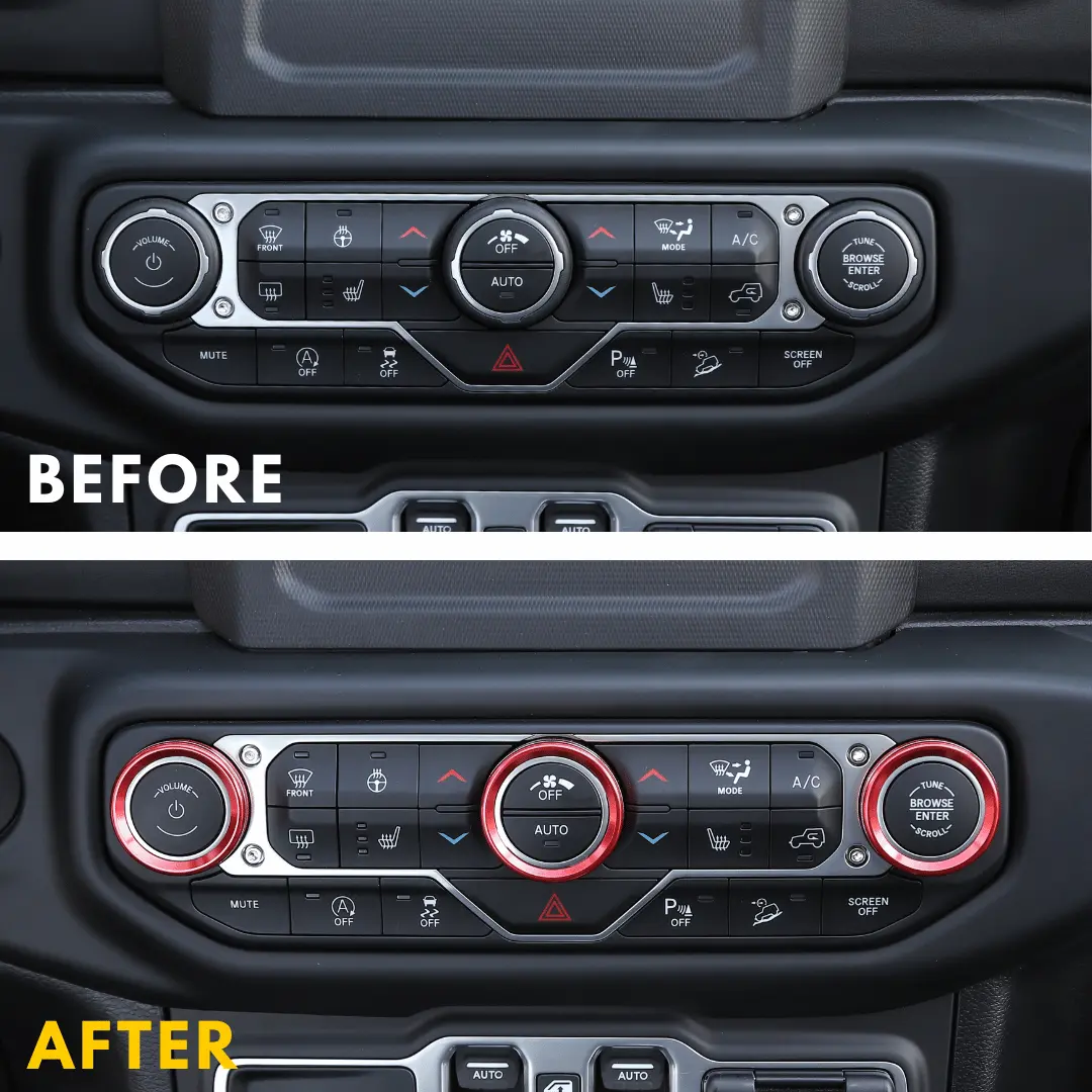 For 2018+ Jeep Wrangler JL JLU & Gladiator JT Climate Control A/C & Headlight Switch Knob Trim – Aluminum Alloy Accent Rings Style A/B/C - Image 2