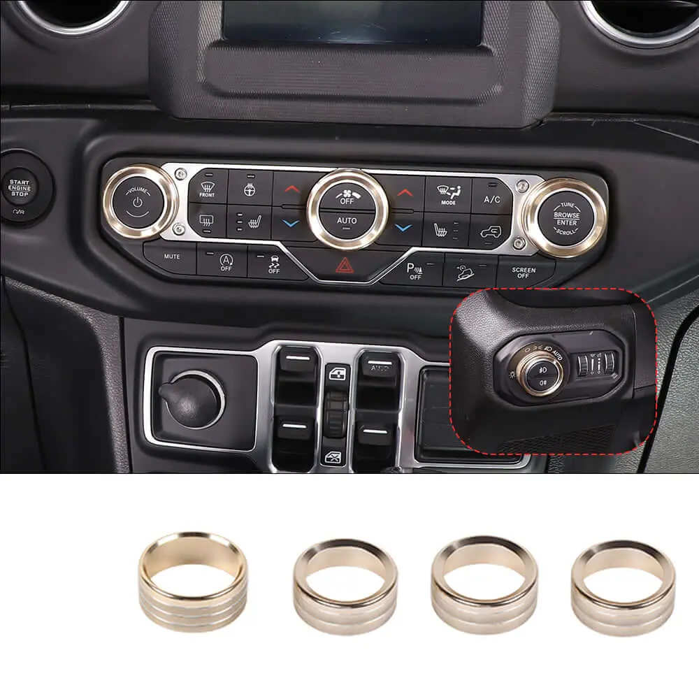 For 2018+ Jeep Wrangler JL JLU & Gladiator JT Climate Control A/C & Headlight Switch Knob Trim – Aluminum Alloy Accent Rings Style A/B/C - Image 20