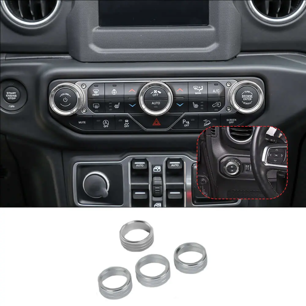 For 2018+ Jeep Wrangler JL JLU & Gladiator JT Climate Control A/C & Headlight Switch Knob Trim – Aluminum Alloy Accent Rings Style A/B/C - Image 21