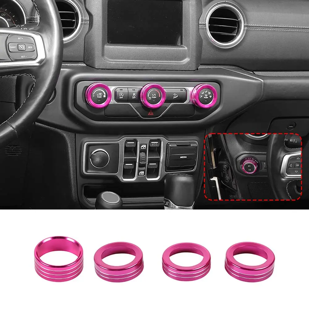 For 2018+ Jeep Wrangler JL JLU & Gladiator JT Climate Control A/C & Headlight Switch Knob Trim – Aluminum Alloy Accent Rings Style A/B/C - Image 25