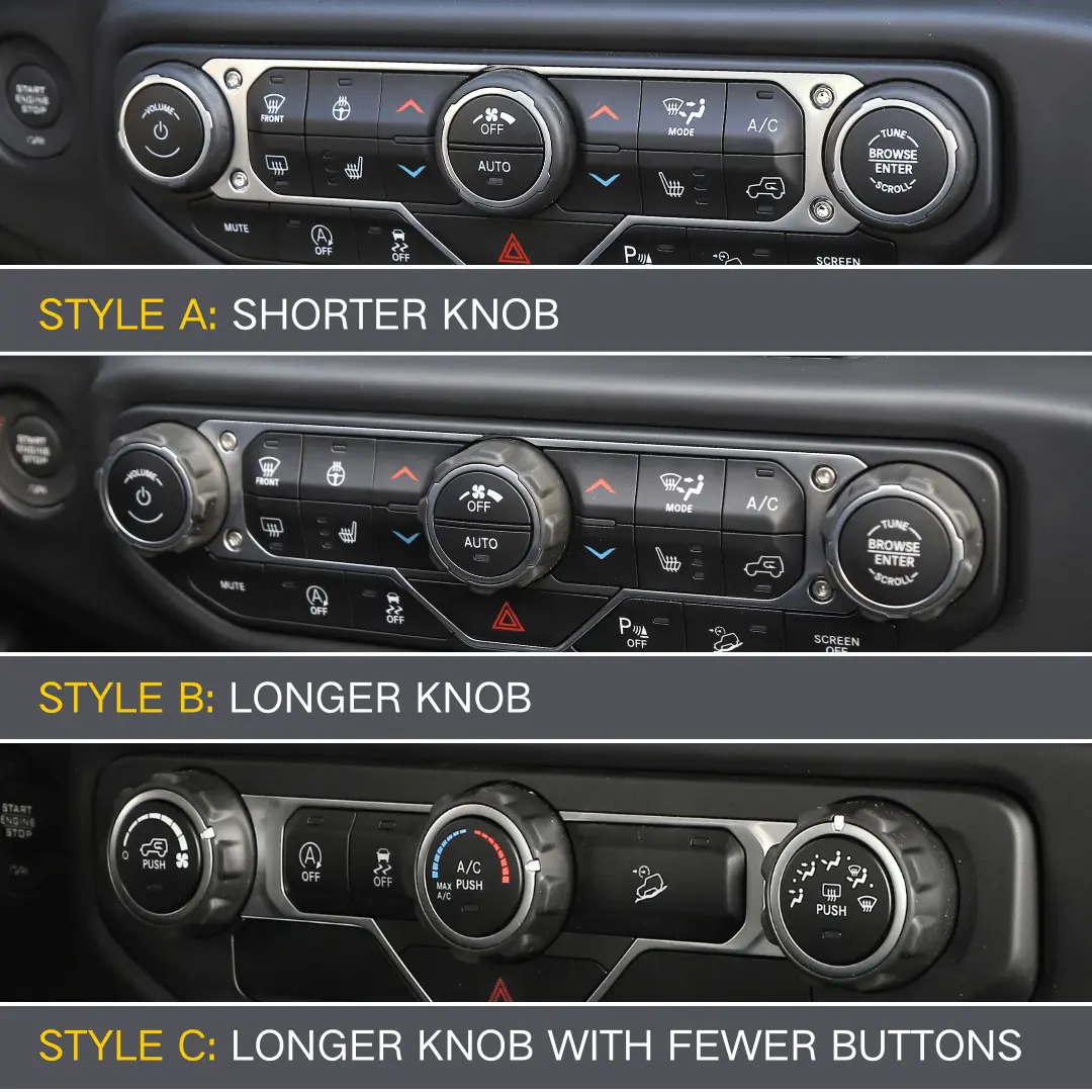 For 2018+ Jeep Wrangler JL JLU & Gladiator JT Climate Control A/C & Headlight Switch Knob Trim – Aluminum Alloy Accent Rings Style A/B/C - Image 3