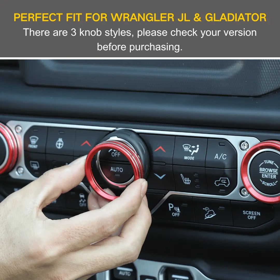 For 2018+ Jeep Wrangler JL JLU & Gladiator JT Climate Control A/C & Headlight Switch Knob Trim – Aluminum Alloy Accent Rings Style A/B/C - Image 4