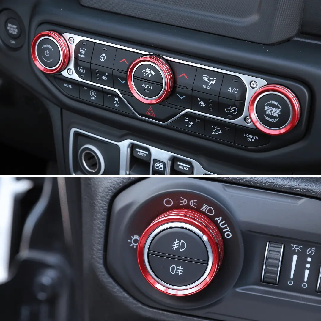 For 2018+ Jeep Wrangler JL JLU & Gladiator JT Climate Control A/C & Headlight Switch Knob Trim – Aluminum Alloy Accent Rings Style A/B/C - Image 5