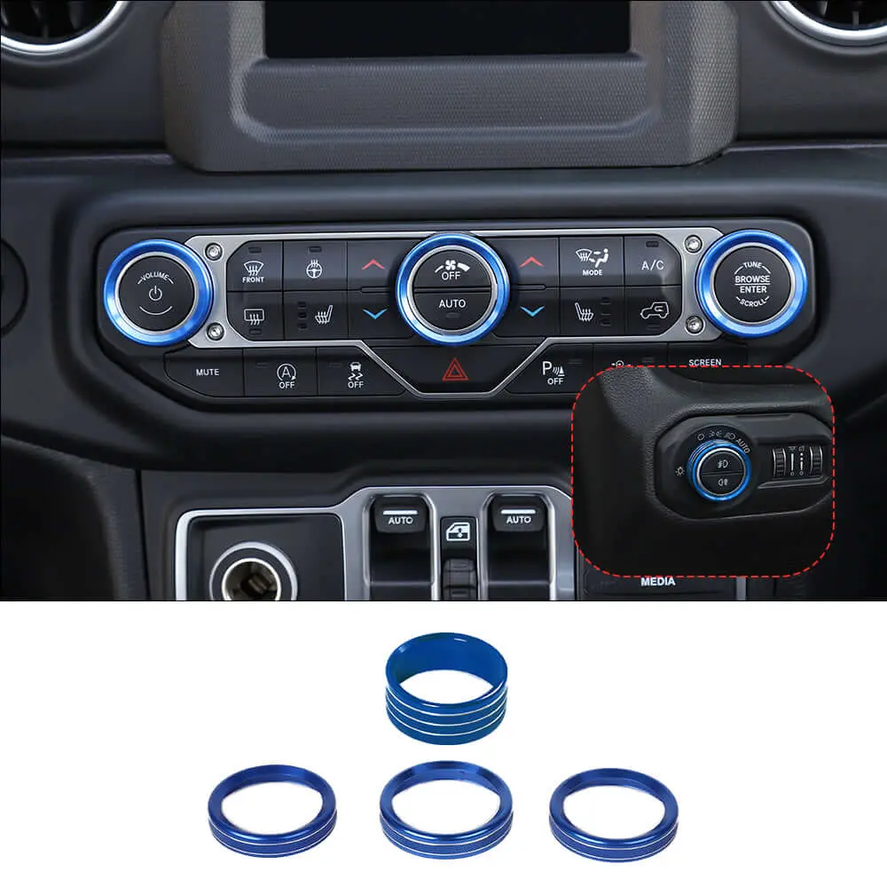 For 2018+ Jeep Wrangler JL JLU & Gladiator JT Climate Control A/C & Headlight Switch Knob Trim – Aluminum Alloy Accent Rings Style A/B/C - Image 7