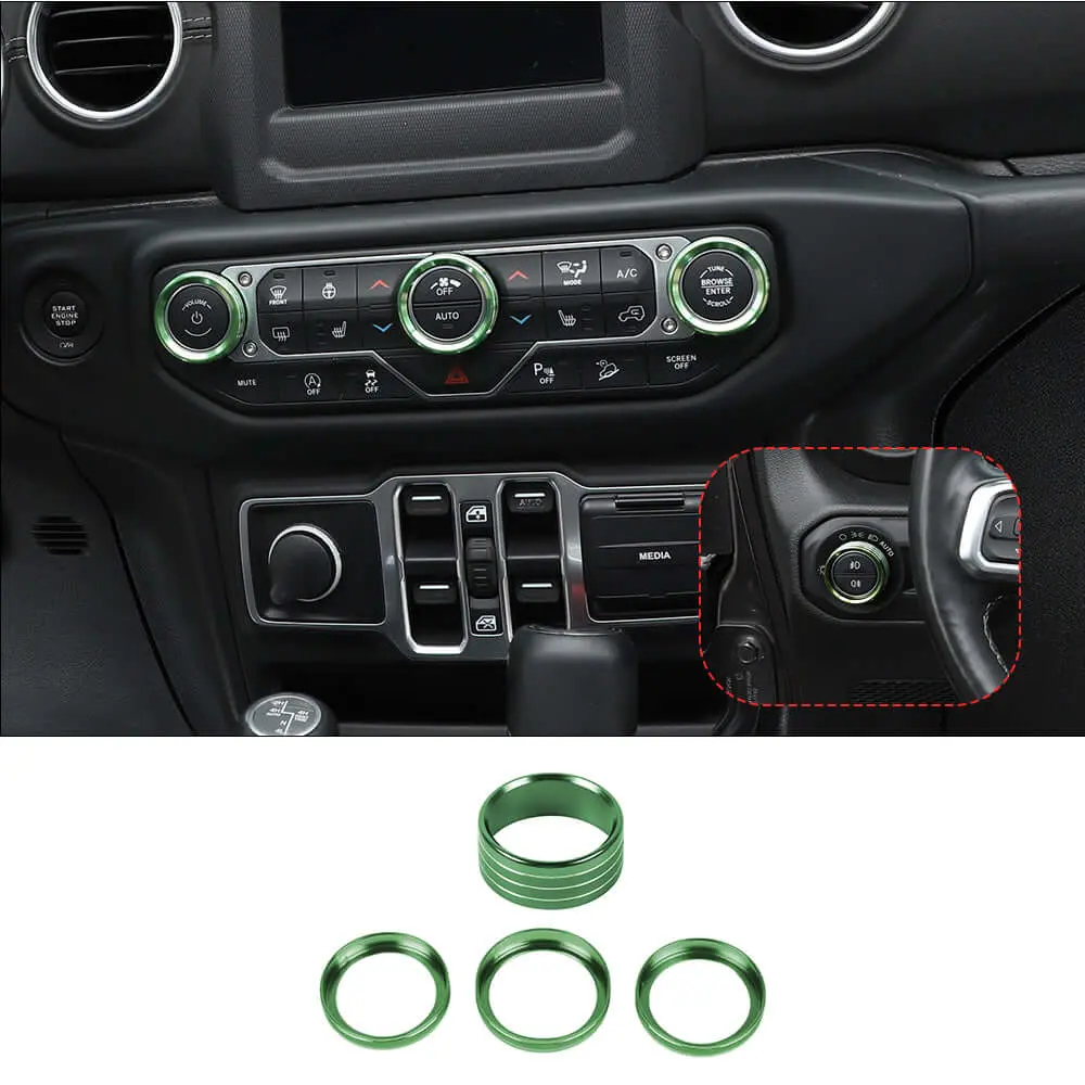 For 2018+ Jeep Wrangler JL JLU & Gladiator JT Climate Control A/C & Headlight Switch Knob Trim – Aluminum Alloy Accent Rings Style A/B/C - Image 8