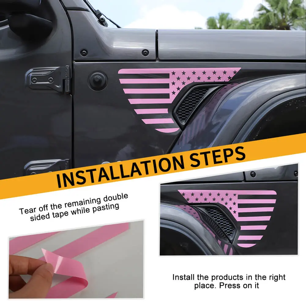 For 2018+ Jeep Wrangler JL & Gladiator JT American Flag Fender Vent Decal Stickers Trim - Image 5
