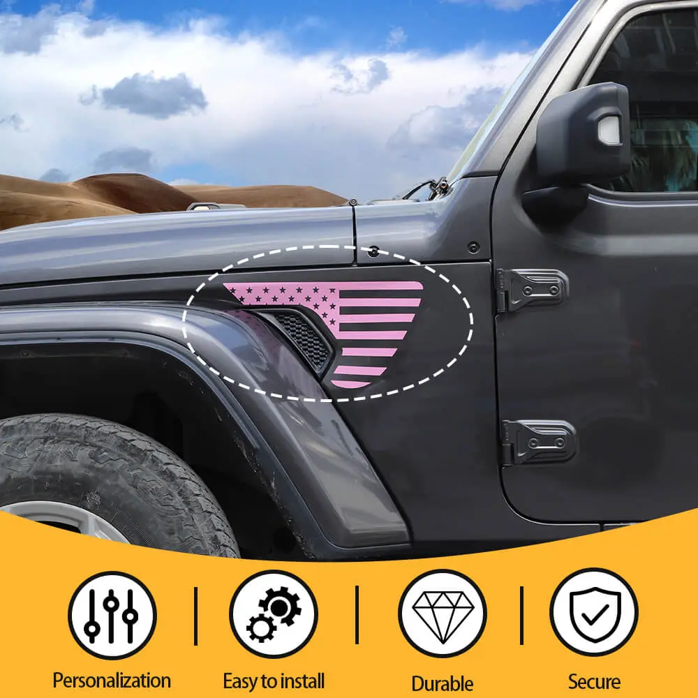 For 2018+ Jeep Wrangler JL & Gladiator JT American Flag Fender Vent Decal Stickers Trim - Image 7