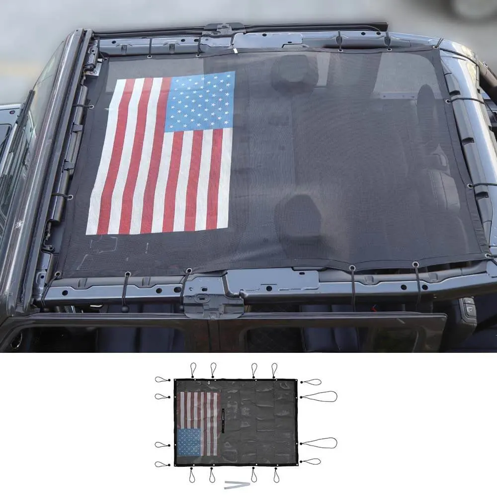 For 2018+ Jeep Wrangler JLU 4 Door Top Mesh Sunshade Cover UV Sun Protection