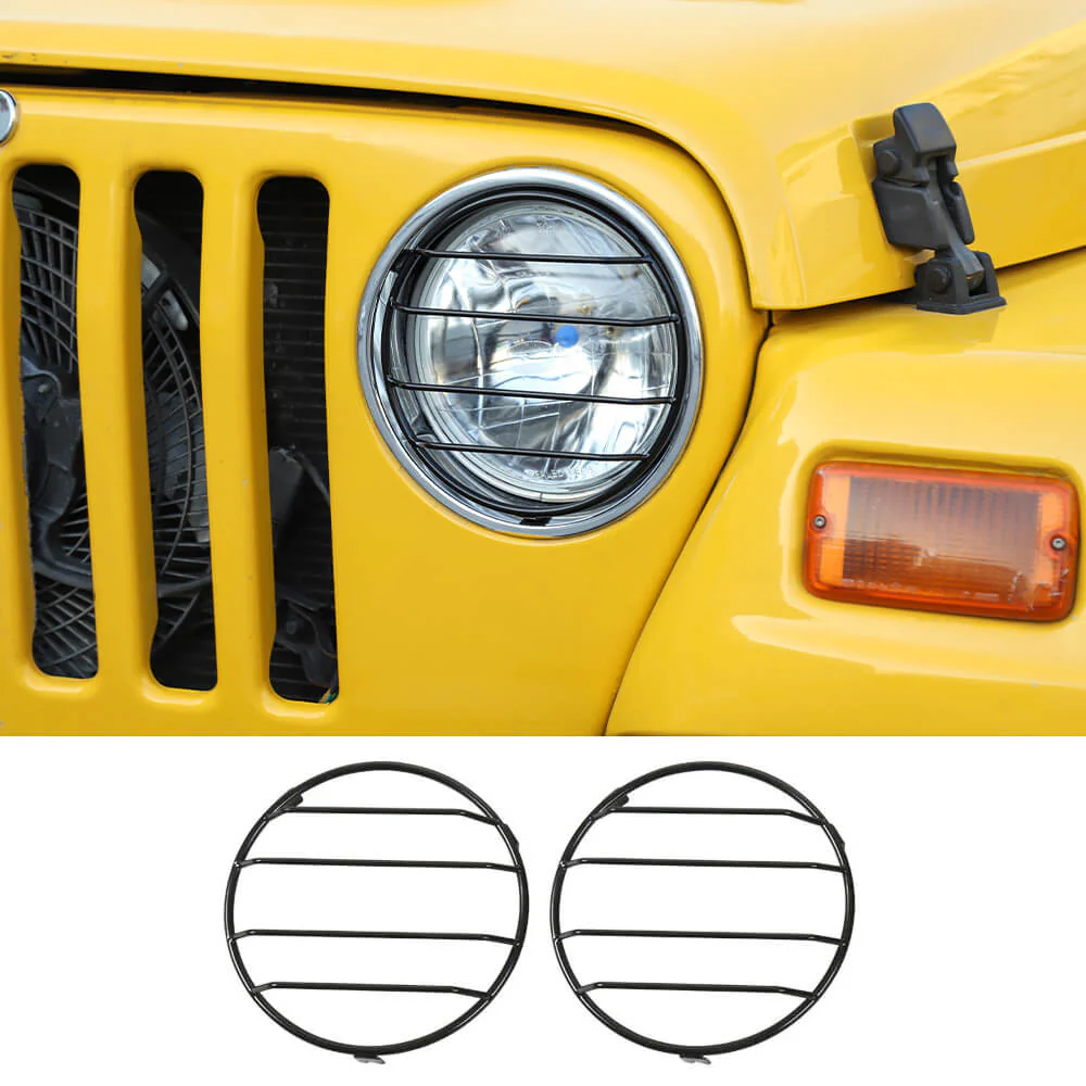 For 1997-06 Jeep Wrangler TJ Headlight Front Lights Protector Guard Black