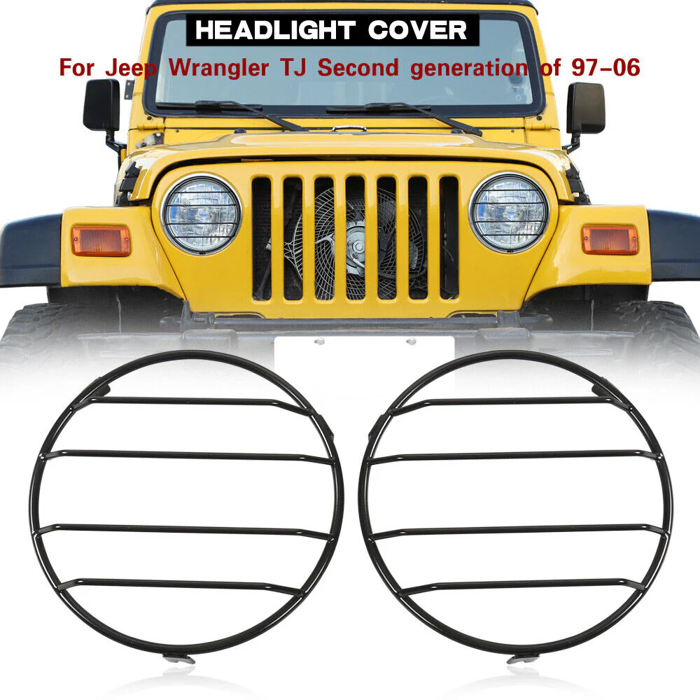For 1997-06 Jeep Wrangler TJ Headlight Front Lights Protector Guard Black - Image 2