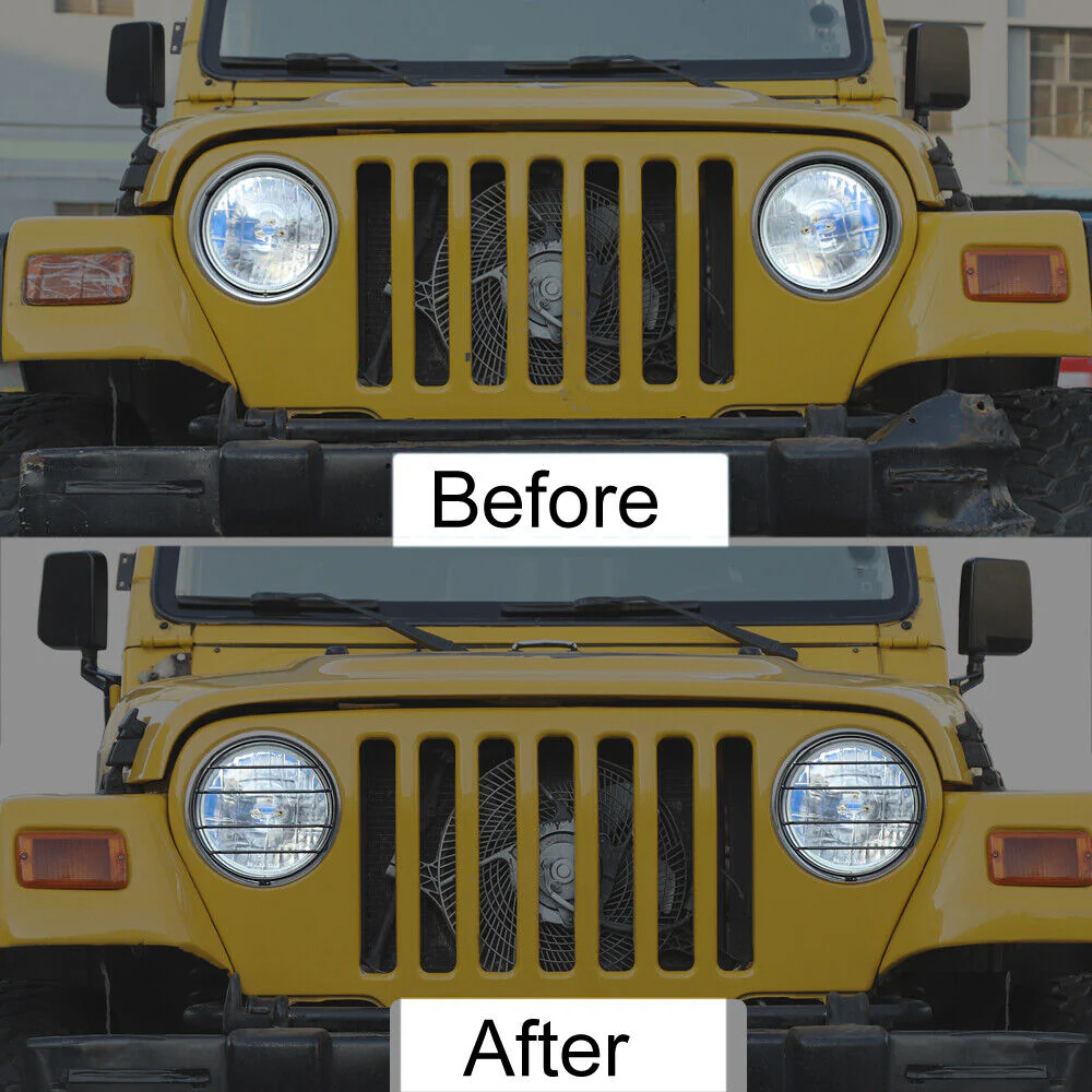 For 1997-06 Jeep Wrangler TJ Headlight Front Lights Protector Guard Black - Image 3