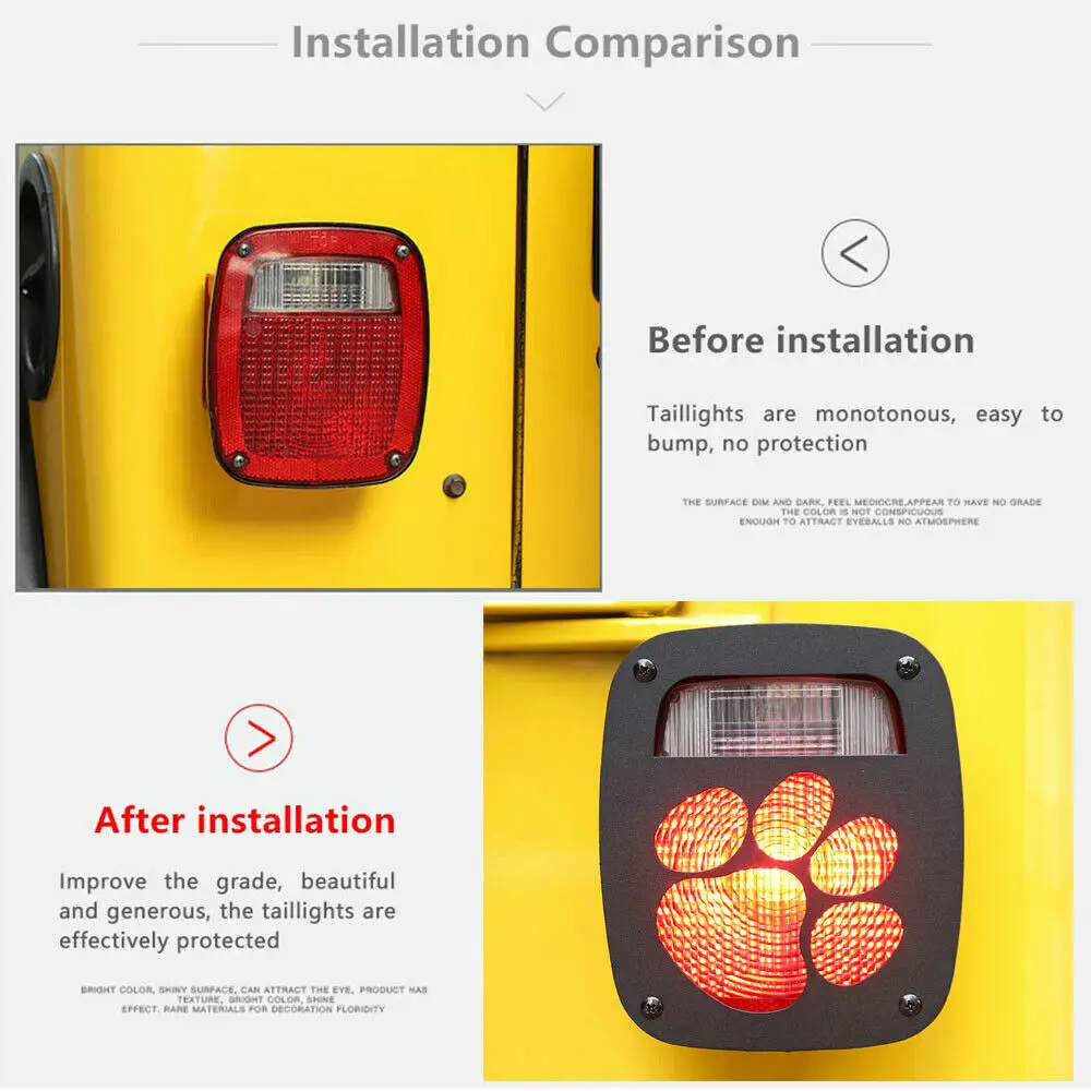 For 1997-2006 Jeep Wrangler TJ Rear Taillight Guard Paw Trim Cover - Image 2