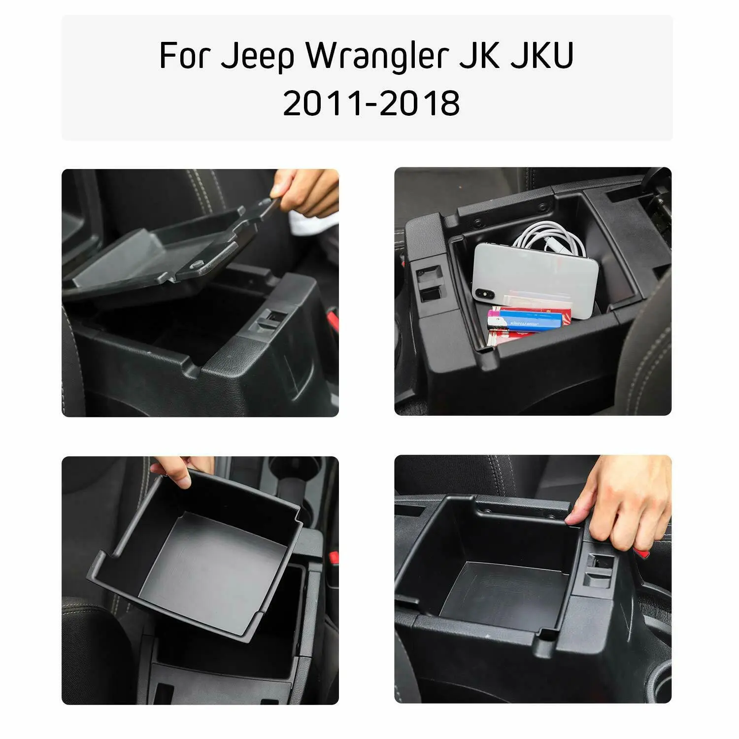 For 2011-2018 Jeep Wrangler JK JKU Car Center Console Armrest Storage Box Organizer Divider - Image 5