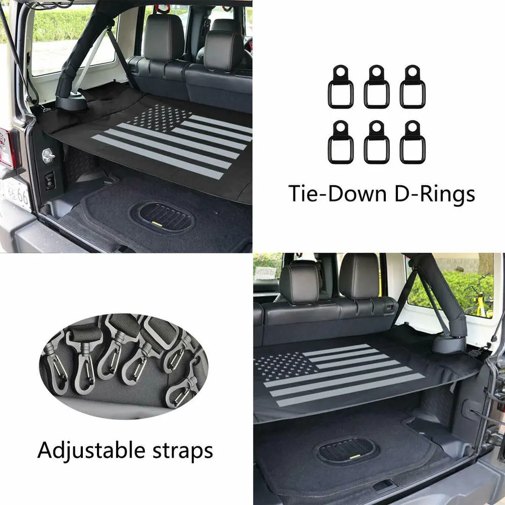 For 2007-2018 Jeep Wrangler JK 4Door Car Rear Trunk Shade Cargo Cover Curtain Black - Image 3