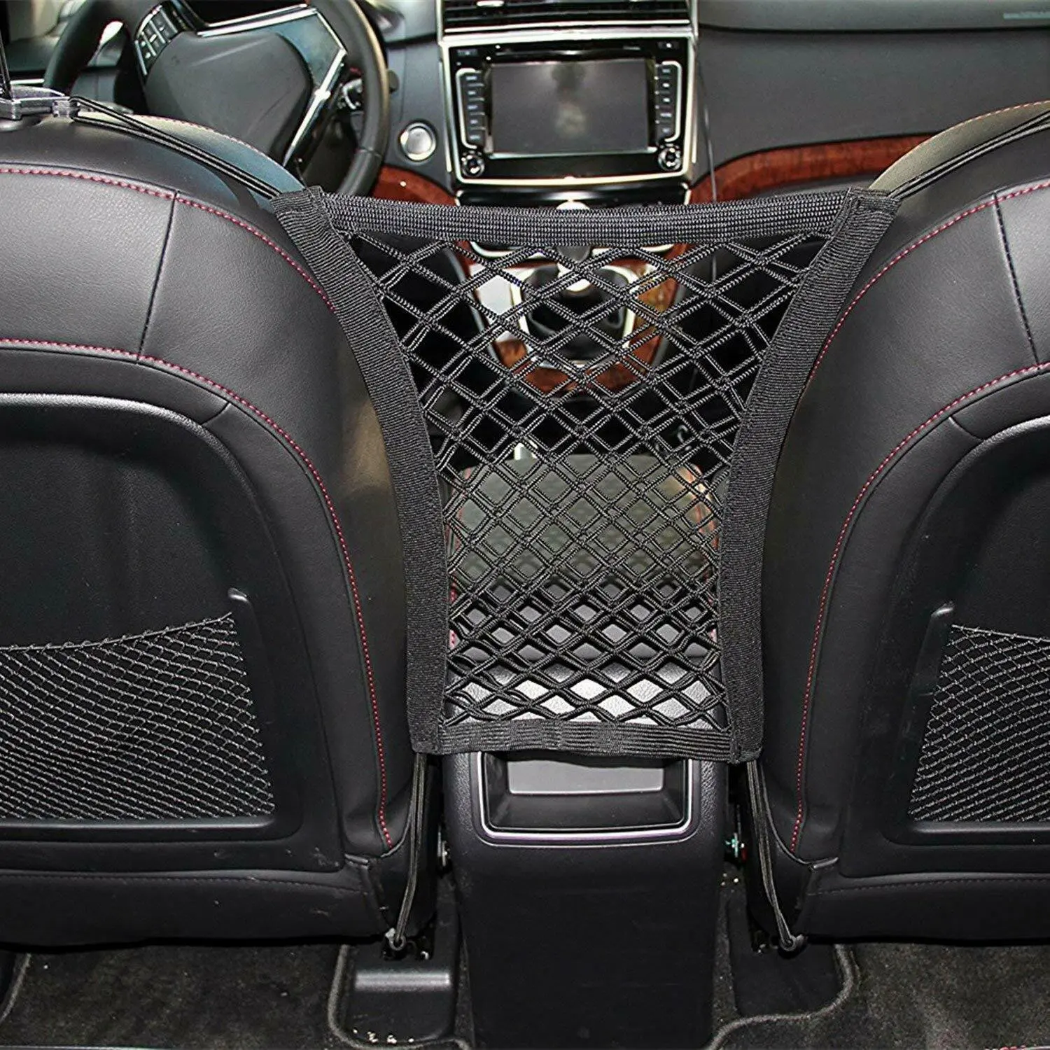 Universal Car Seat Storage Mesh Organizer Cargo Net Hook Pouch Holder for Purse Phone Bag - Image 3