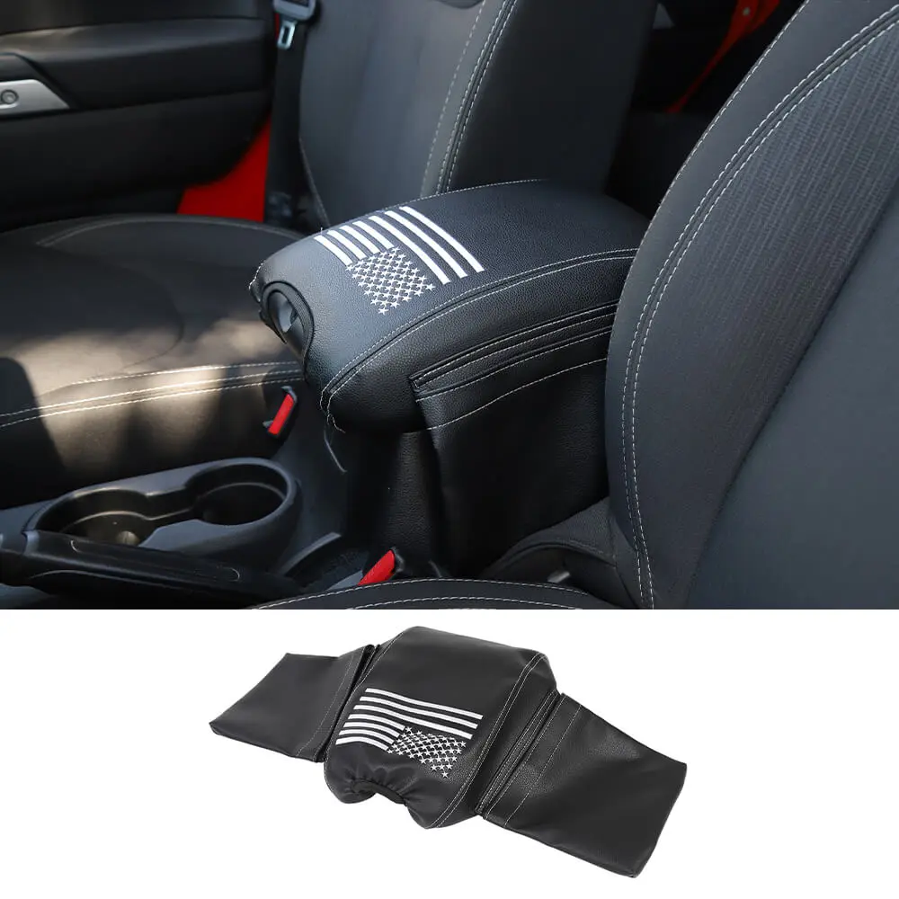 For 2011-2018 Jeep Wrangler JK Center Armrest Box Cover Leather Pad with Storage Bag