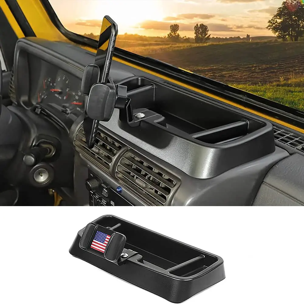 For 1997-2006 Jeep Wrangler TJ Dashboard Tray Mount Cell Phone Holder Storage Box Organizer, American Flag